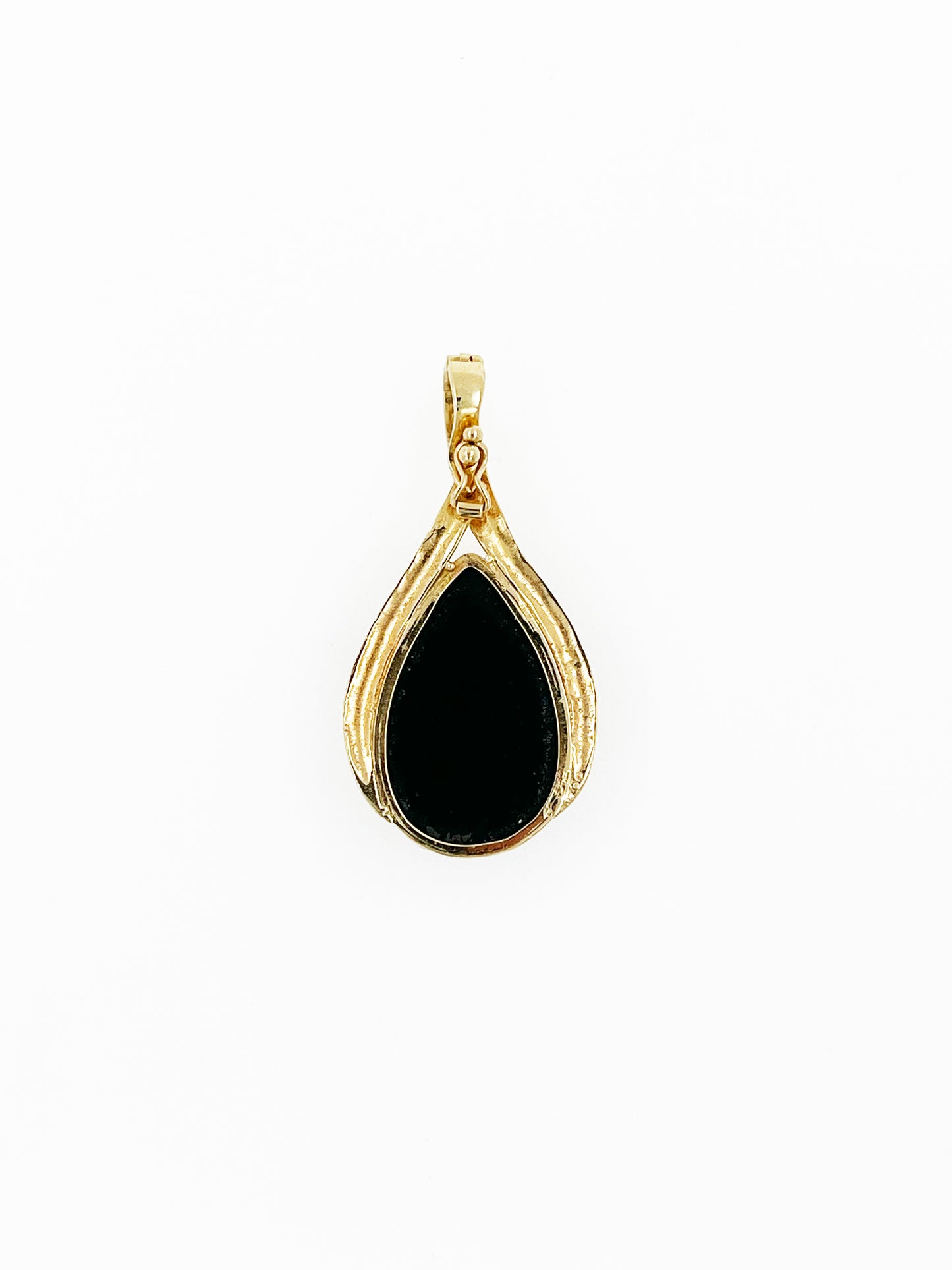 Pear Shaped Onyx Cabochon Pendant in 14k Yellow Gold