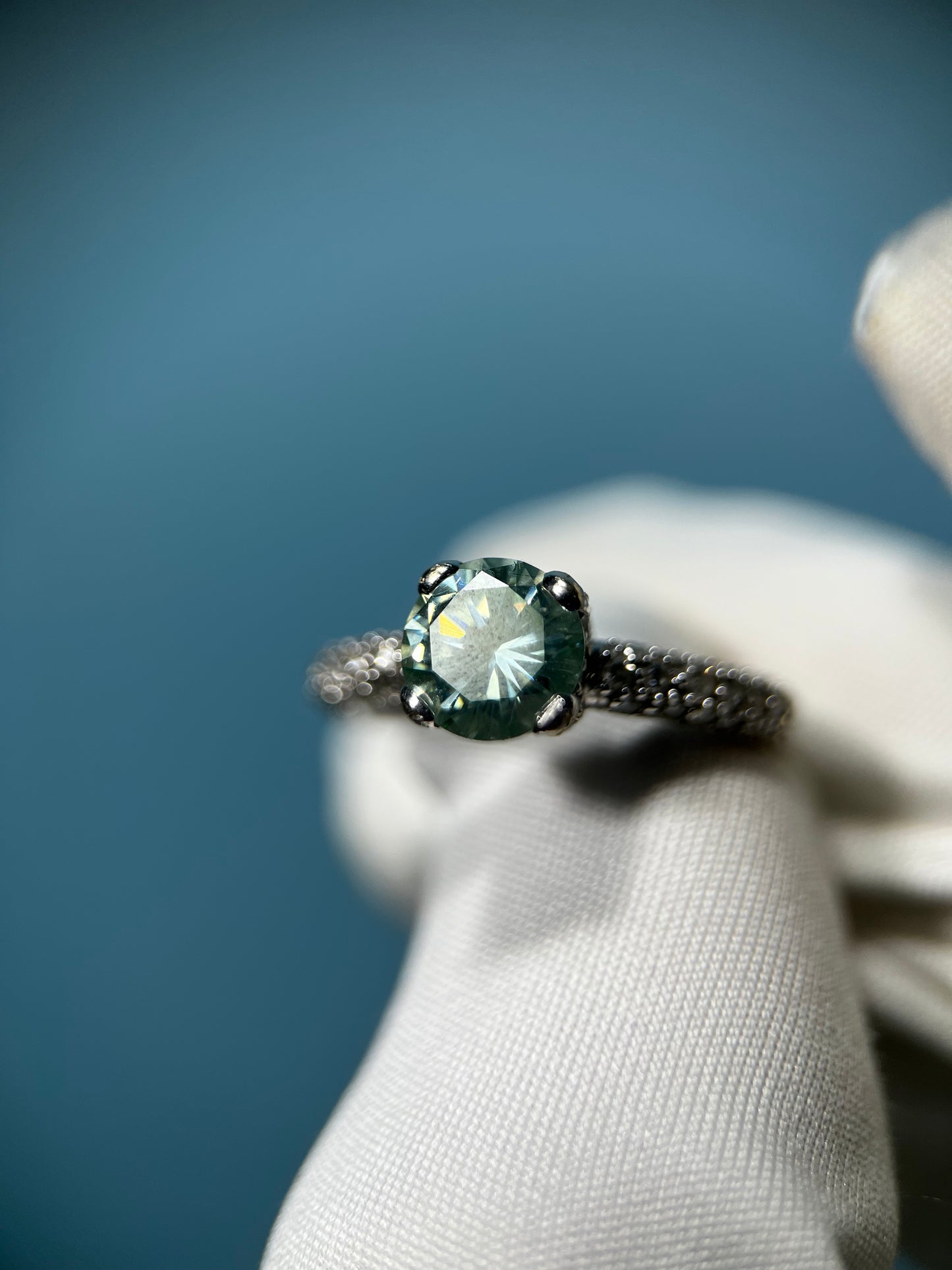 1.6 Carat Lab-Created Fancy Blue Diamond Ring in 14k White Gold