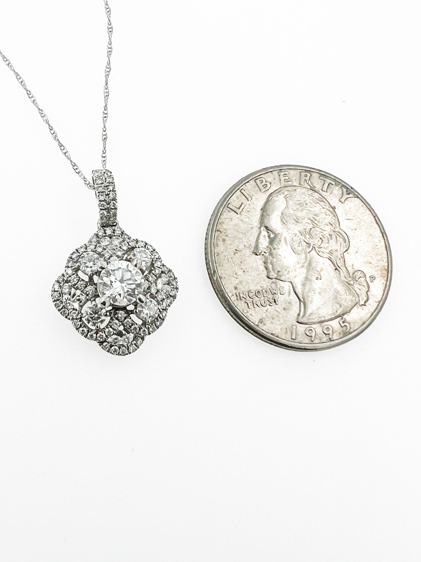 1.4 TCW Natural VS Diamond Cluster Pendant in 18k White Gold