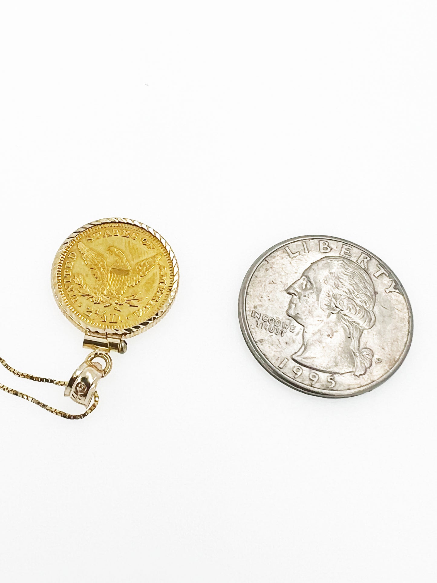 1905 $2.5 Liberty Quarter Pendant (21.6k) in 14k Yellow Gold Mounting