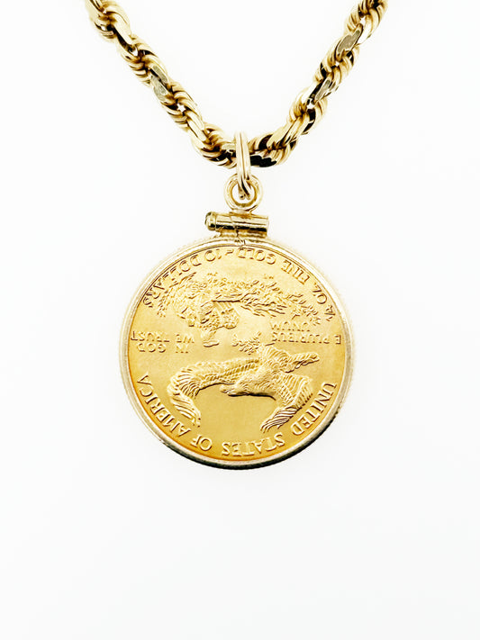 American Eagle 22k Gold 1/4 OZ Coin Set in 14k Yellow Gold