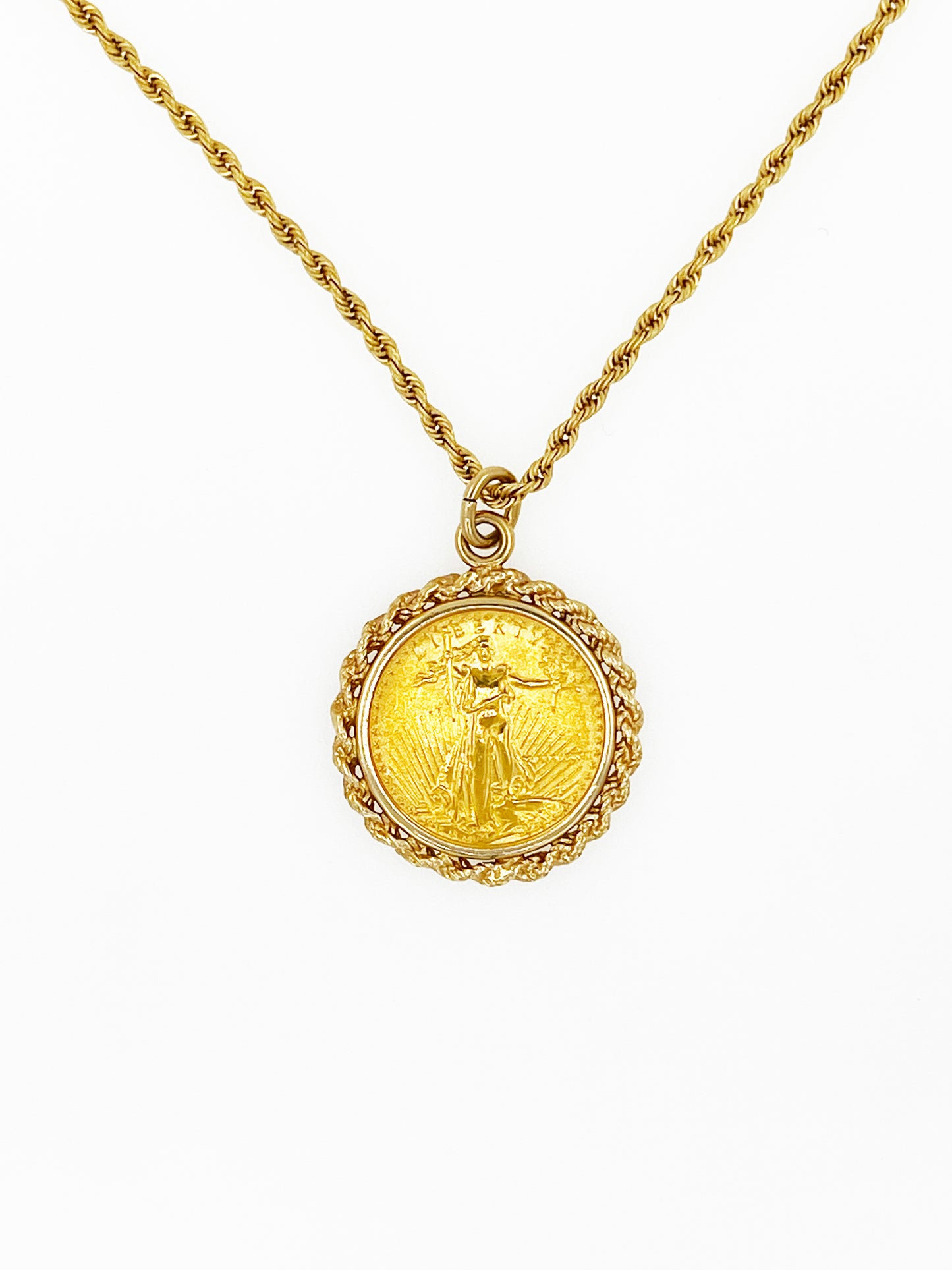 1987 22k 1/10 Oz Coin Pendant in 14k Gold Rope Bezel