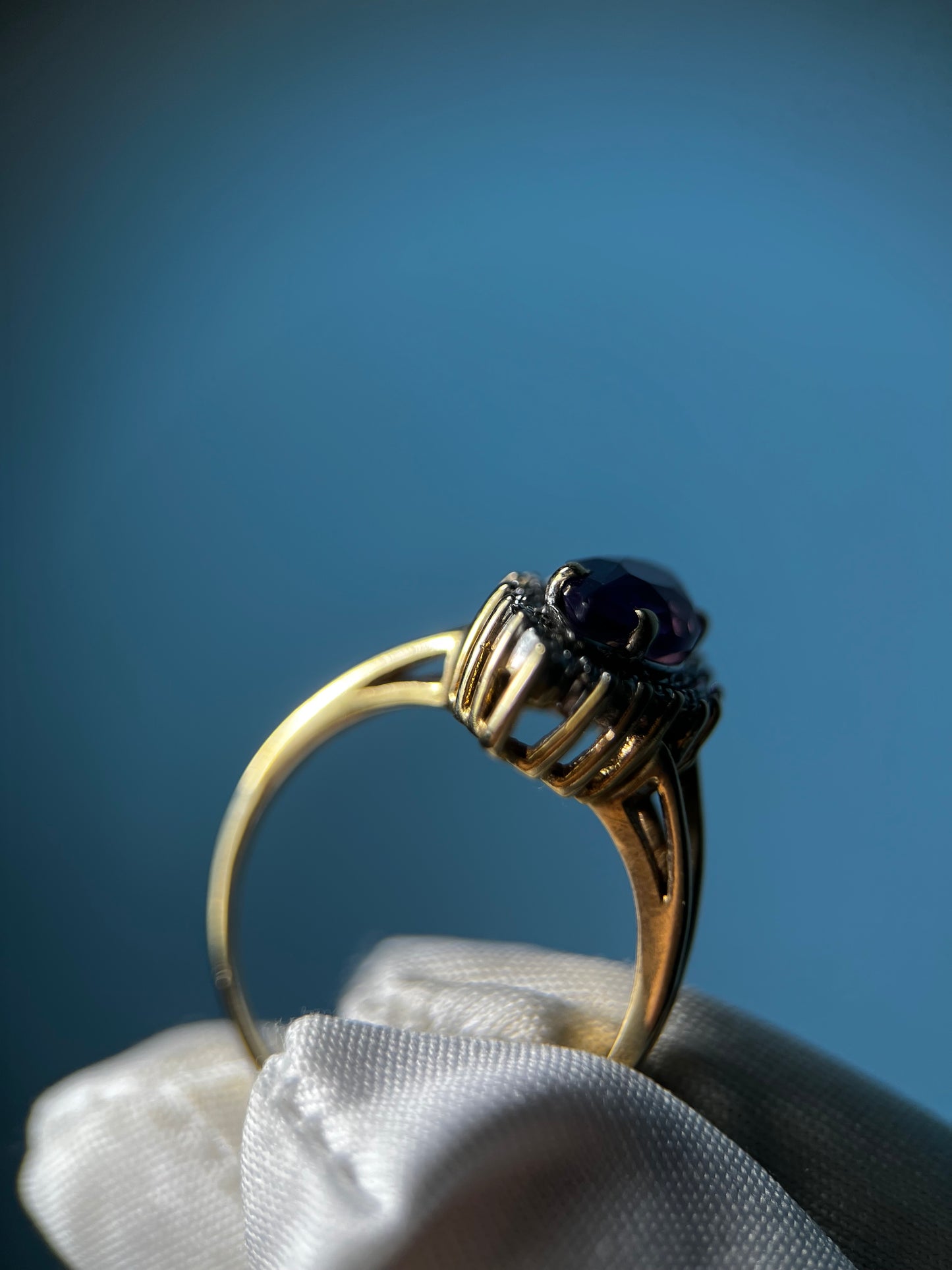 Royal Marquise Amethyst Diamond Chip Halo Ring In 10k Yellow Gold