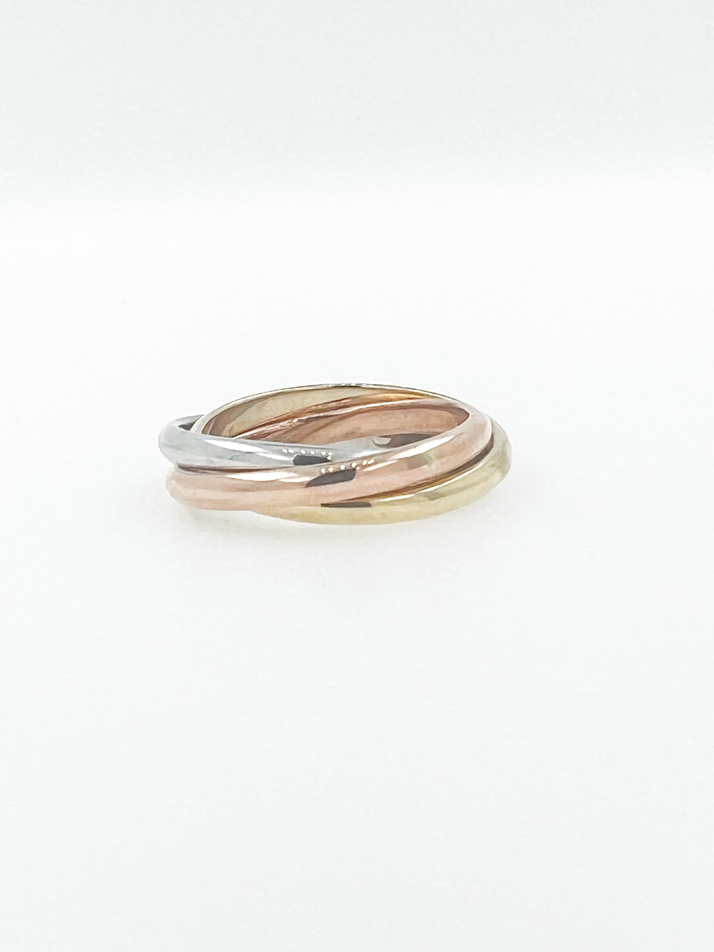 Interlocked Bands in 10k Tri-Color Gold