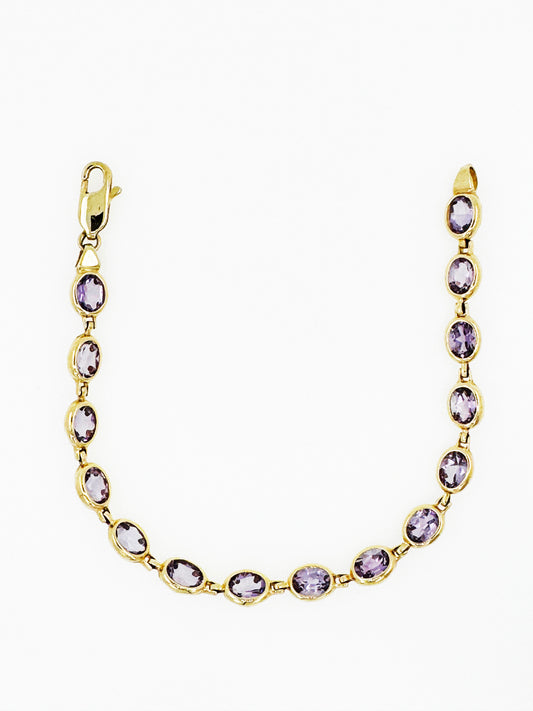 Bezel Set Amethyst Bracelet in 14k Yellow Gold