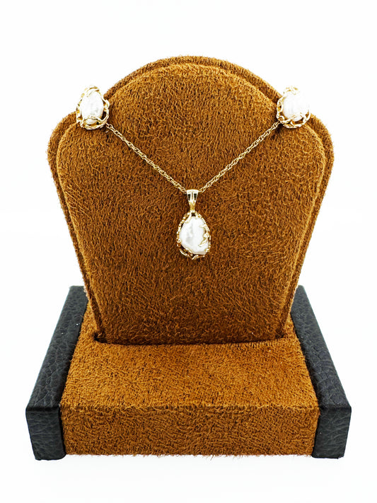 Baroque Pearl Set in 14k Yellow Gold