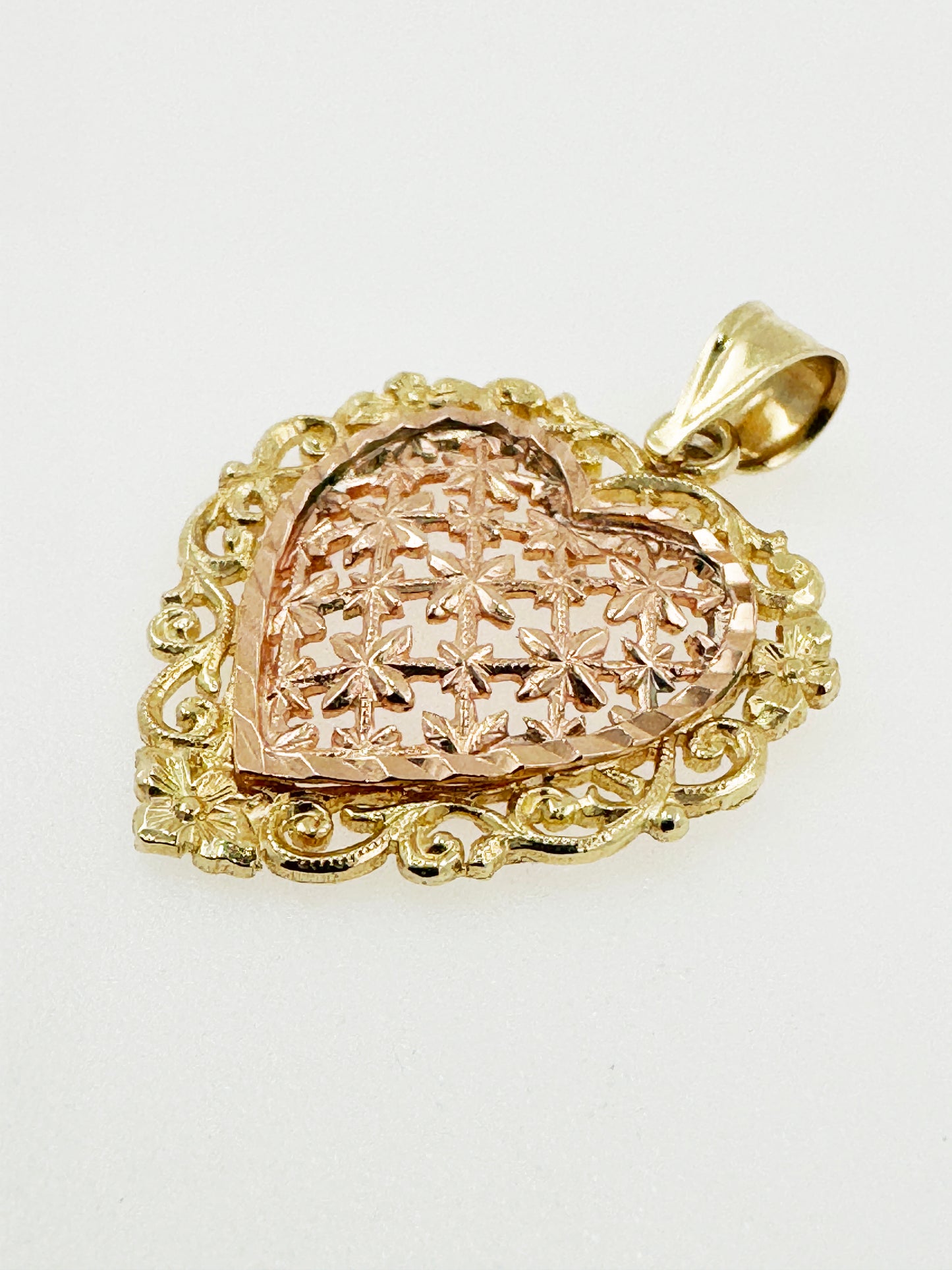 Beverly Hills Gold Filigree Heart Pendant in 14k Rose & Yellow Gold