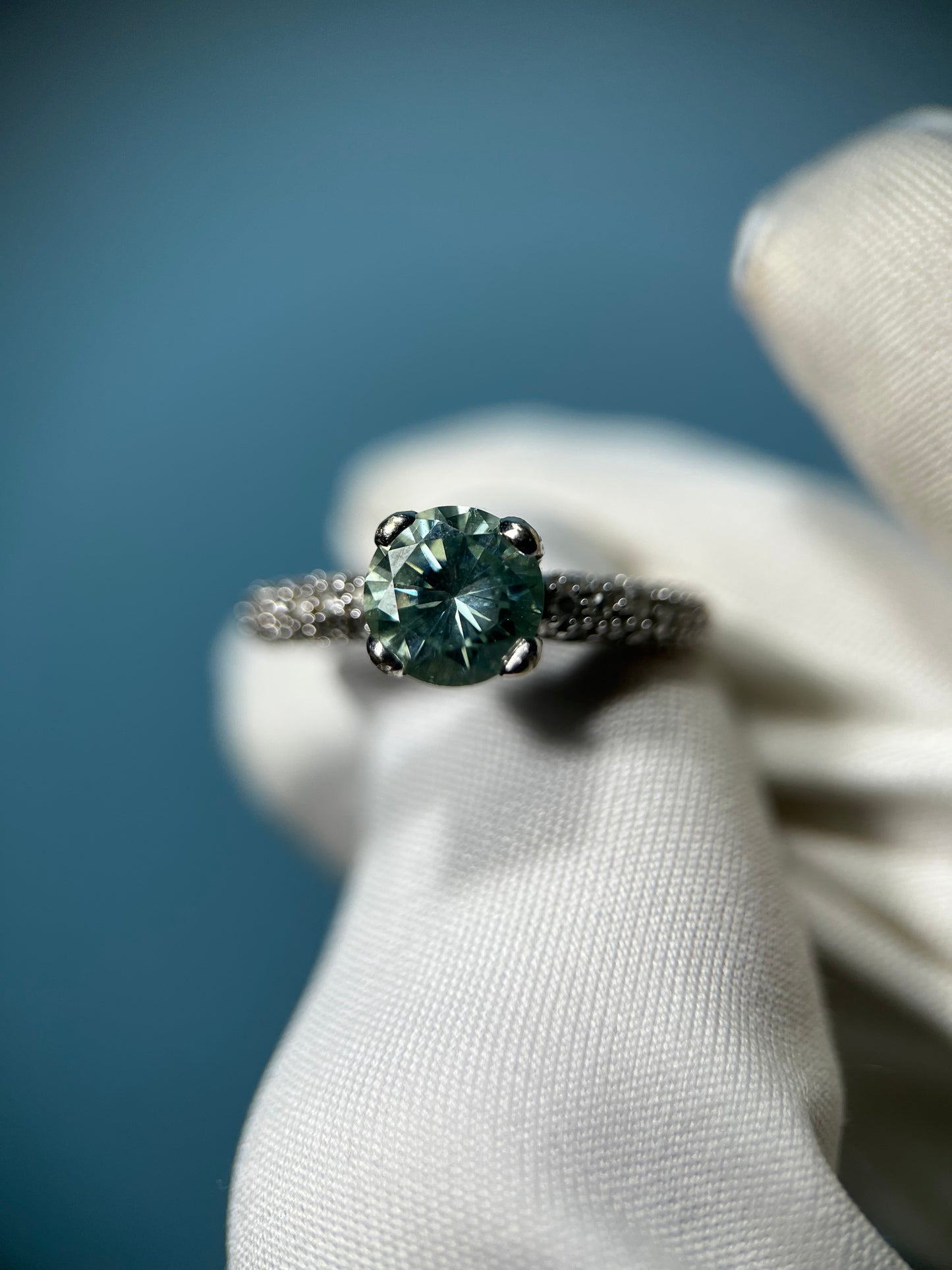 1.6 Carat Lab-Created Fancy Blue Diamond Ring in 14k White Gold