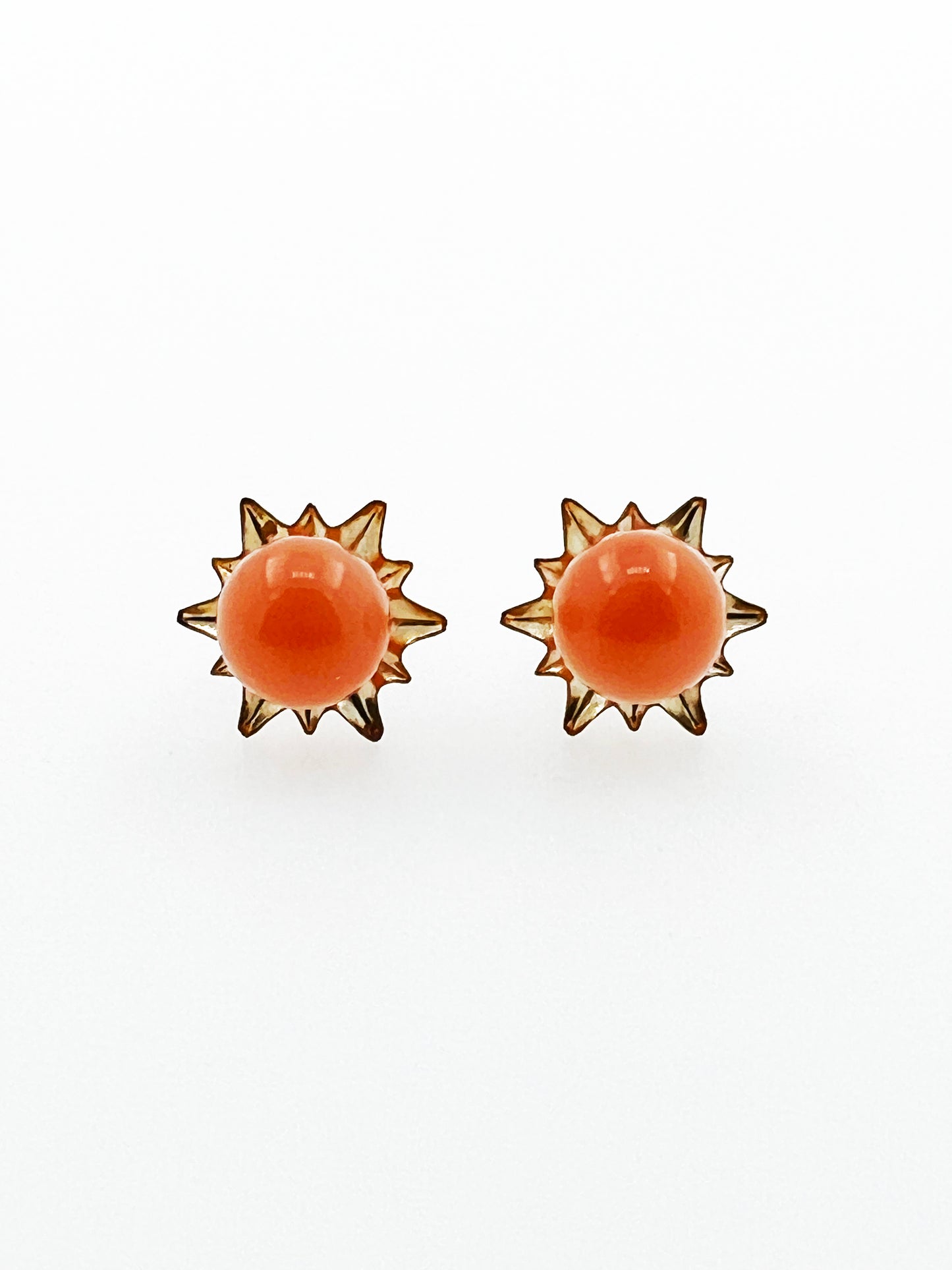 Natural Pink Coral Star Earrings in 14k Yellow Gold