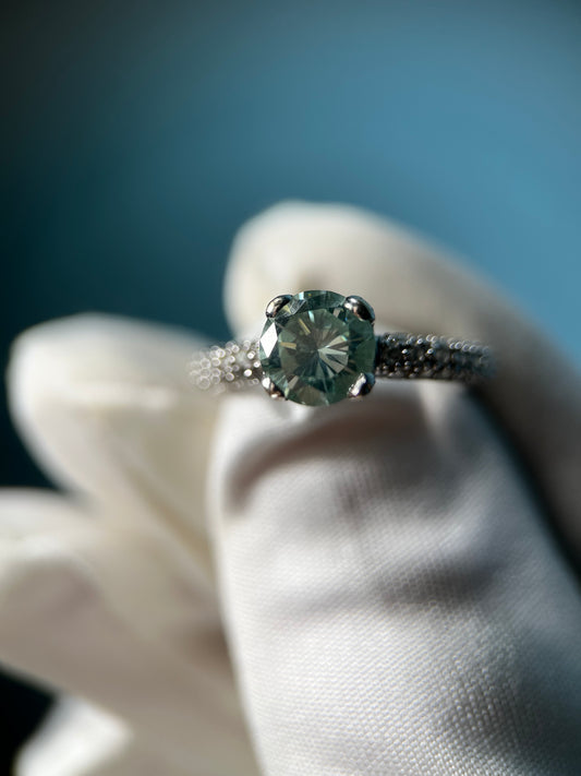 1.6 Carat Lab-Created Fancy Blue Diamond Ring in 14k White Gold