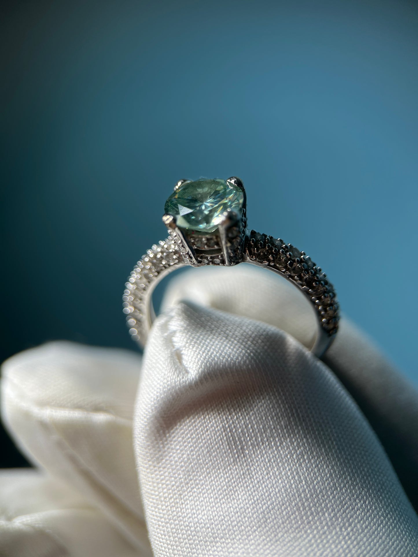 1.6 Carat Lab-Created Fancy Blue Diamond Ring in 14k White Gold