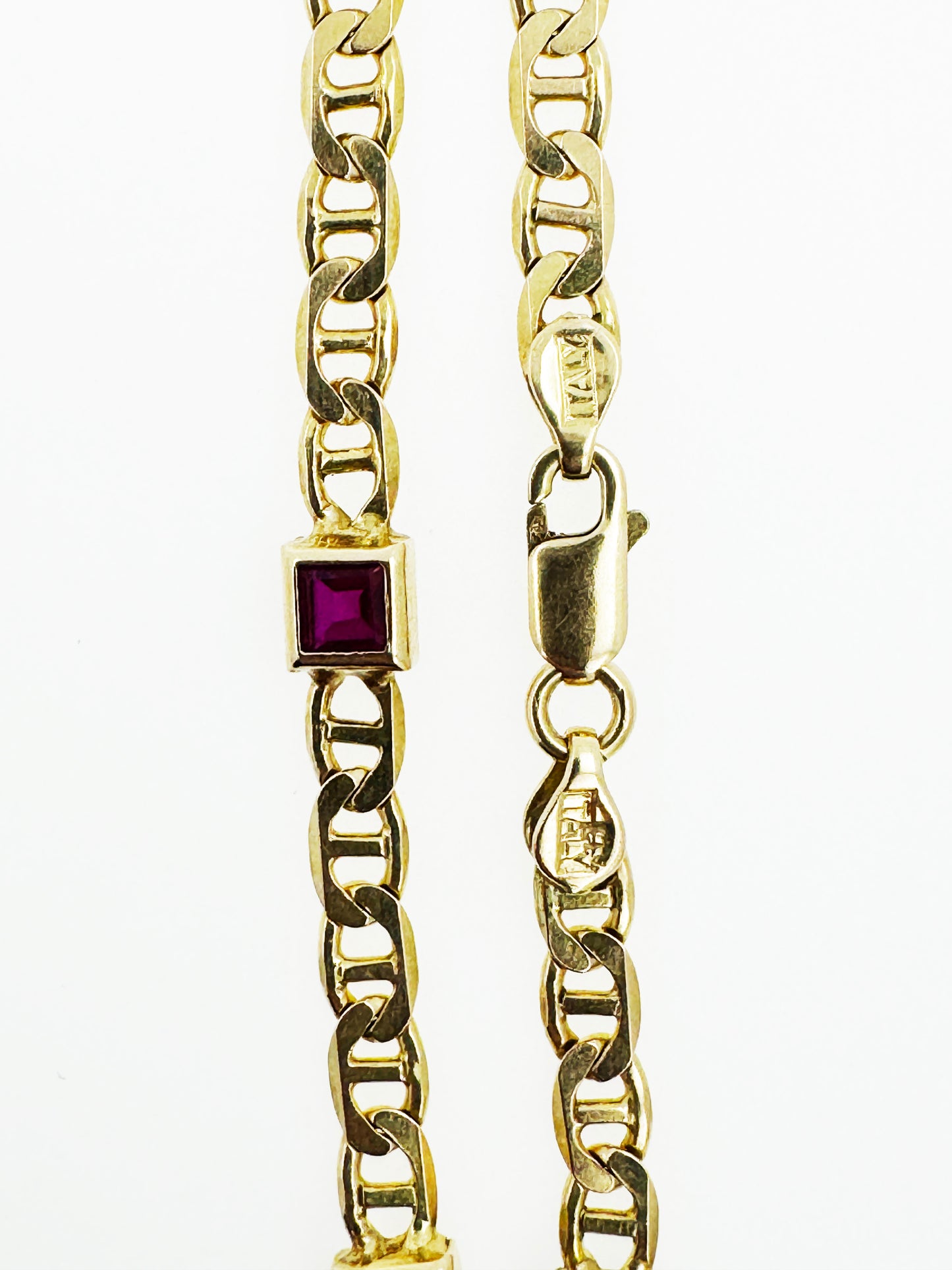 Multi Color Gemstone Mariner Link Bracelet in 14k Yellow Gold