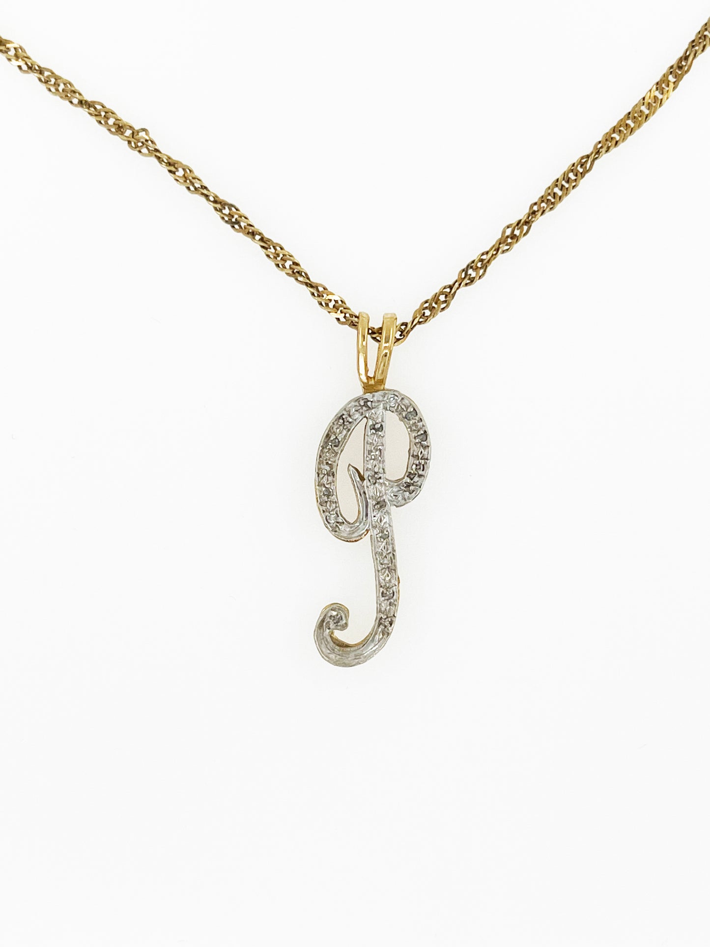 Vintage Diamond “P” Initial Pendent in 14k Yellow Gold