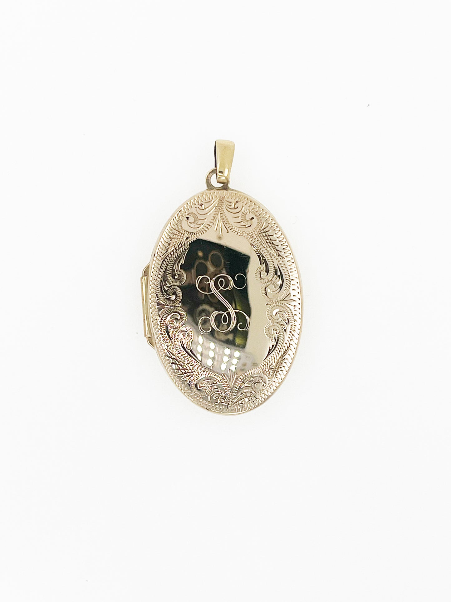 Hand Engraved "S" Two Photo Locket in 14k Yellow Gold