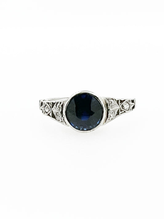 .75 Carat Art Deco Era Sapphire & Diamond Ring in 14k White Gold