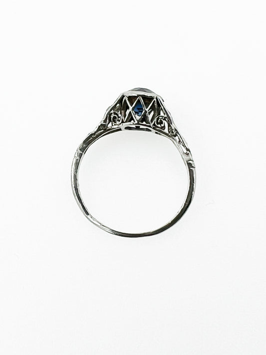 .75 Carat Art Deco Era Sapphire & Diamond Ring in 14k White Gold