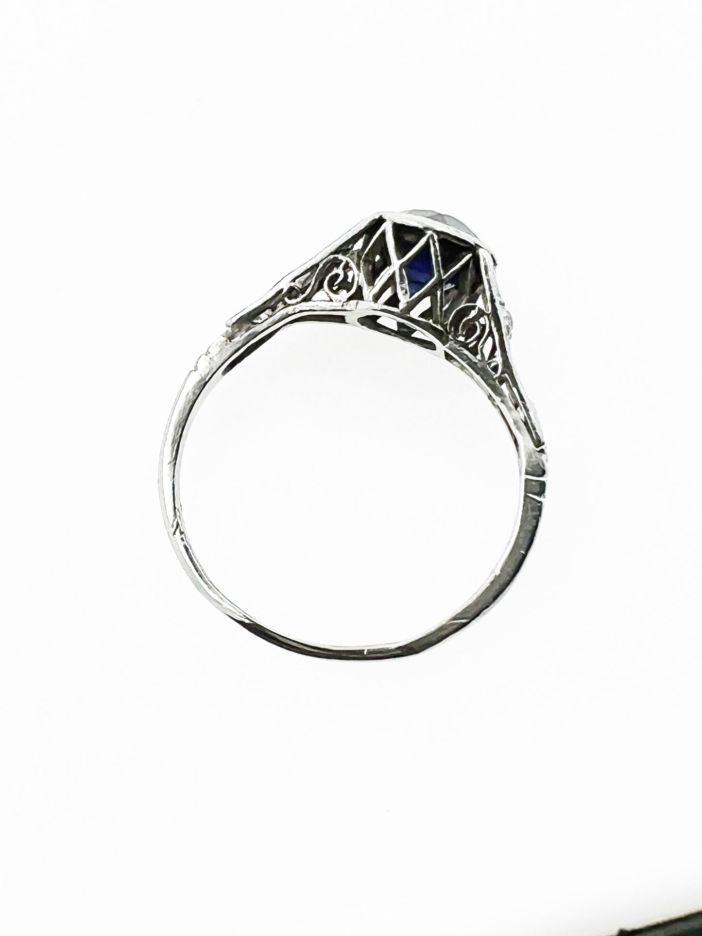 .75 Carat Art Deco Era Sapphire & Diamond Ring in 14k White Gold