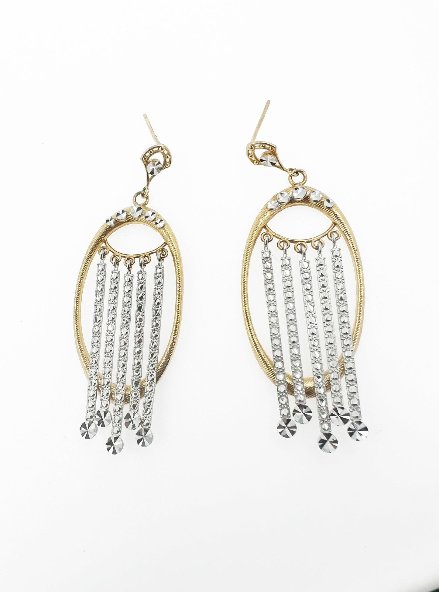 Diamond Cut Earrings in 14k Yellow & White Gold