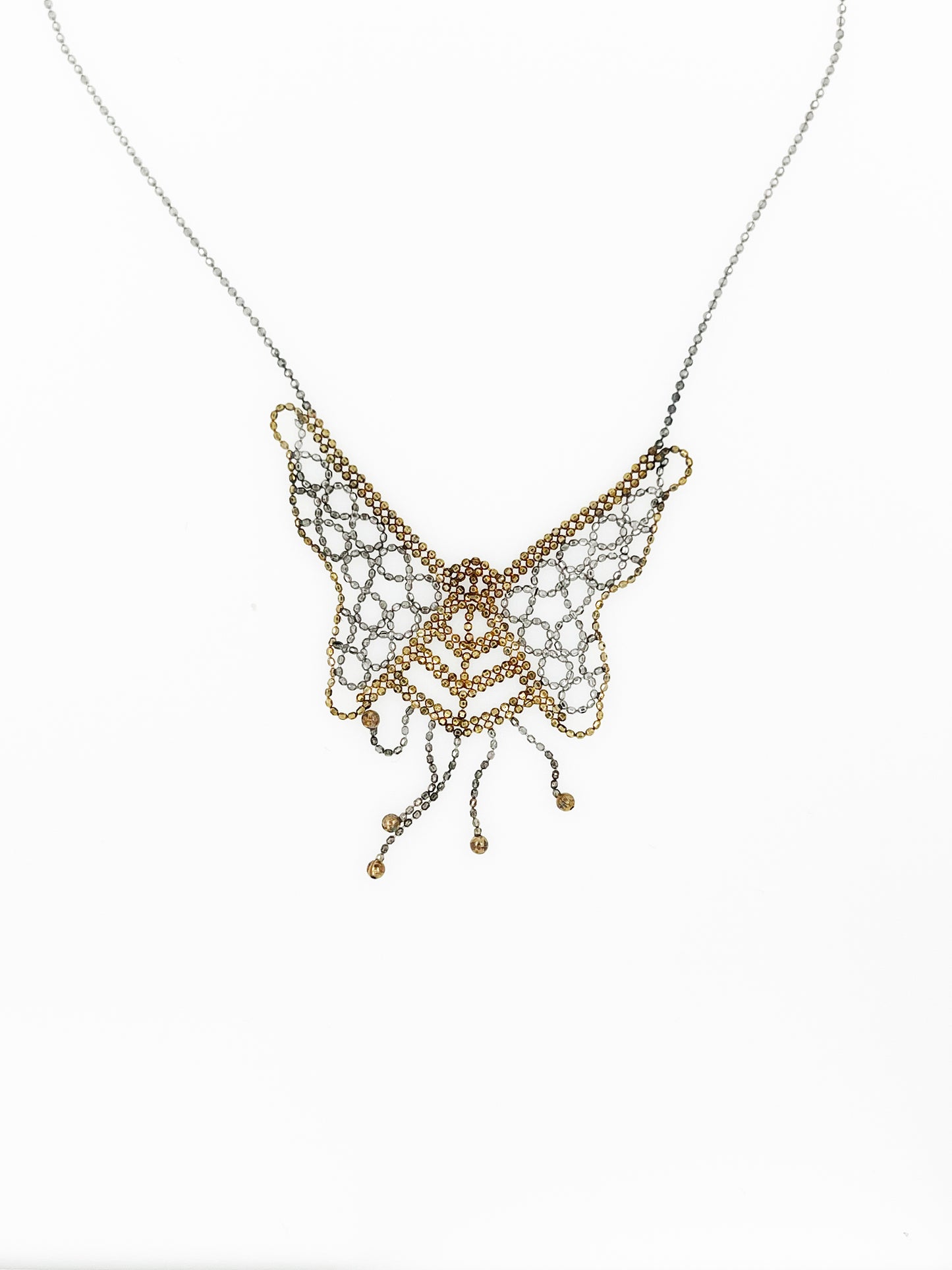 Gossamer-Winged Butterfly Necklace in 10k Gold & .925 Silver 17”