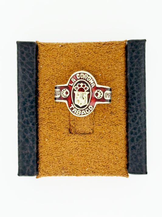 Vintage Hand-painted Enamel Cigar Band in 14k Yellow Gold