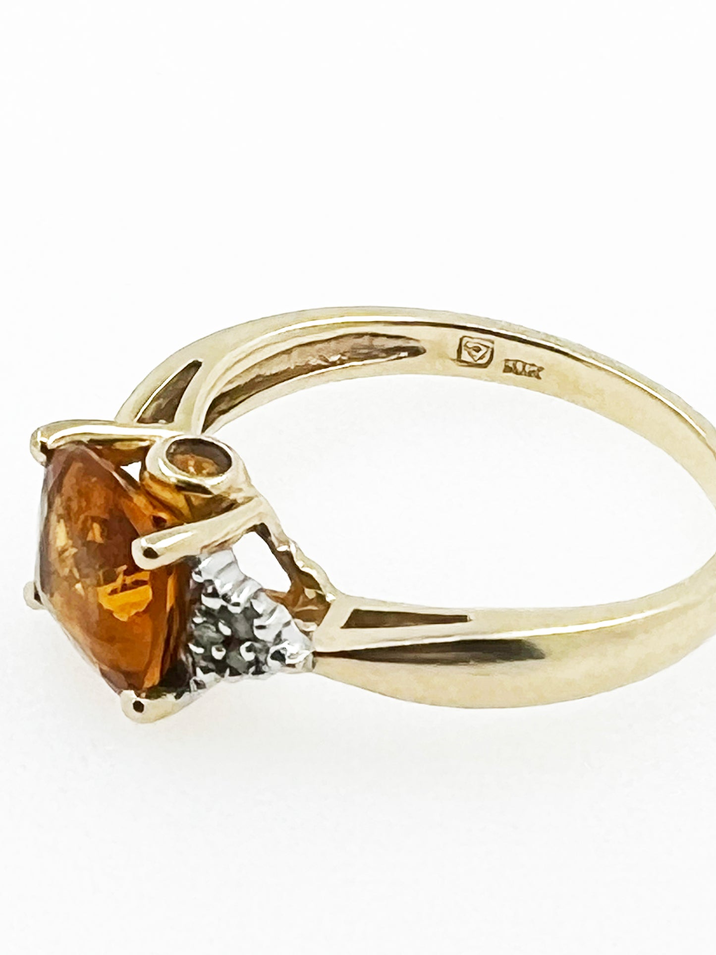 Citrine & Diamond Ring in 10k Yellow Gold