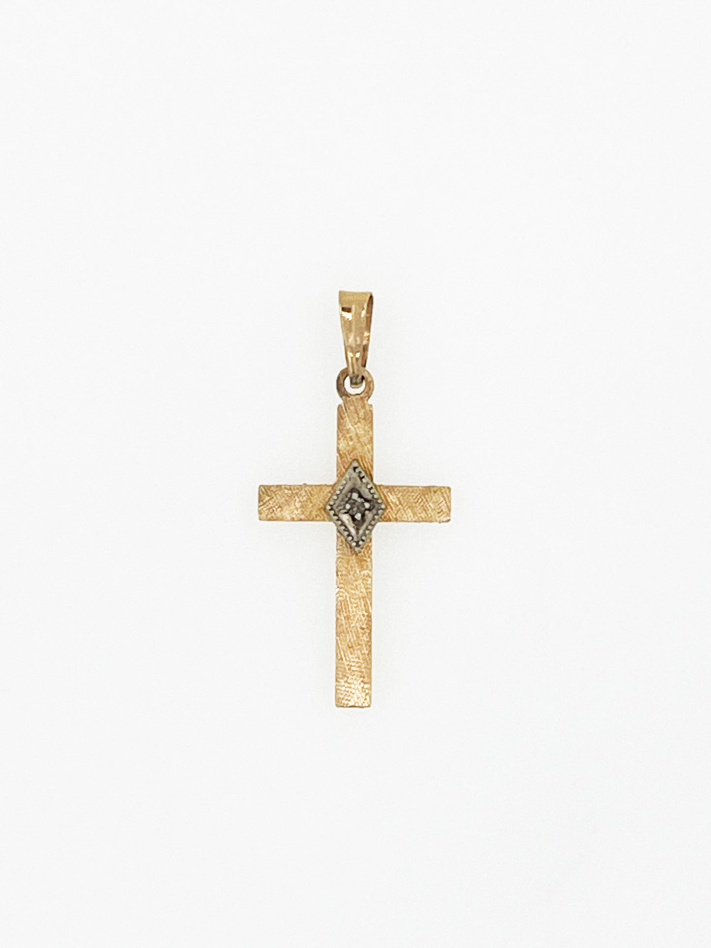 Cross Etched Diamond Cross in 14k Yellow Gold