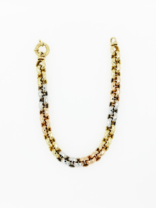 Faceted Belcher Link in Tri-Color 14k Gold