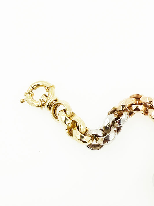 Faceted Belcher Link in Tri-Color 14k Gold