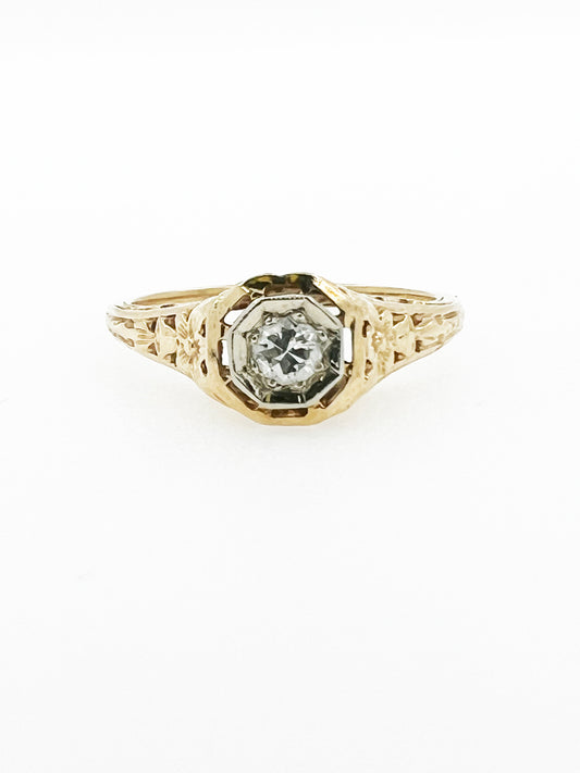 .3 Carat Diamond Solitaire Filigree Ring in 14k Yellow Gold