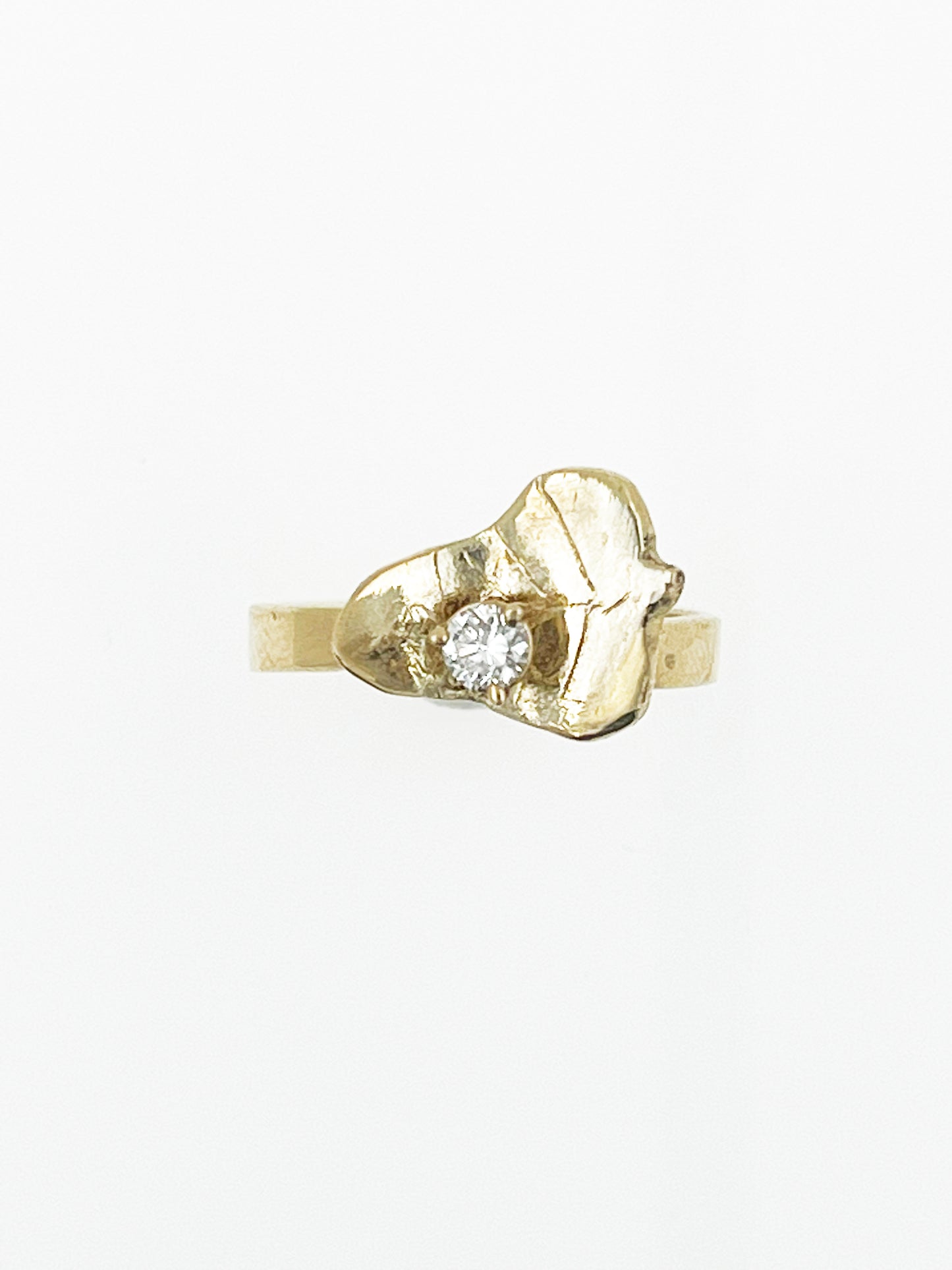 Diamond Droplet on Leaf Ring in 14k Yellow Gold By Maxwell The Jeweler