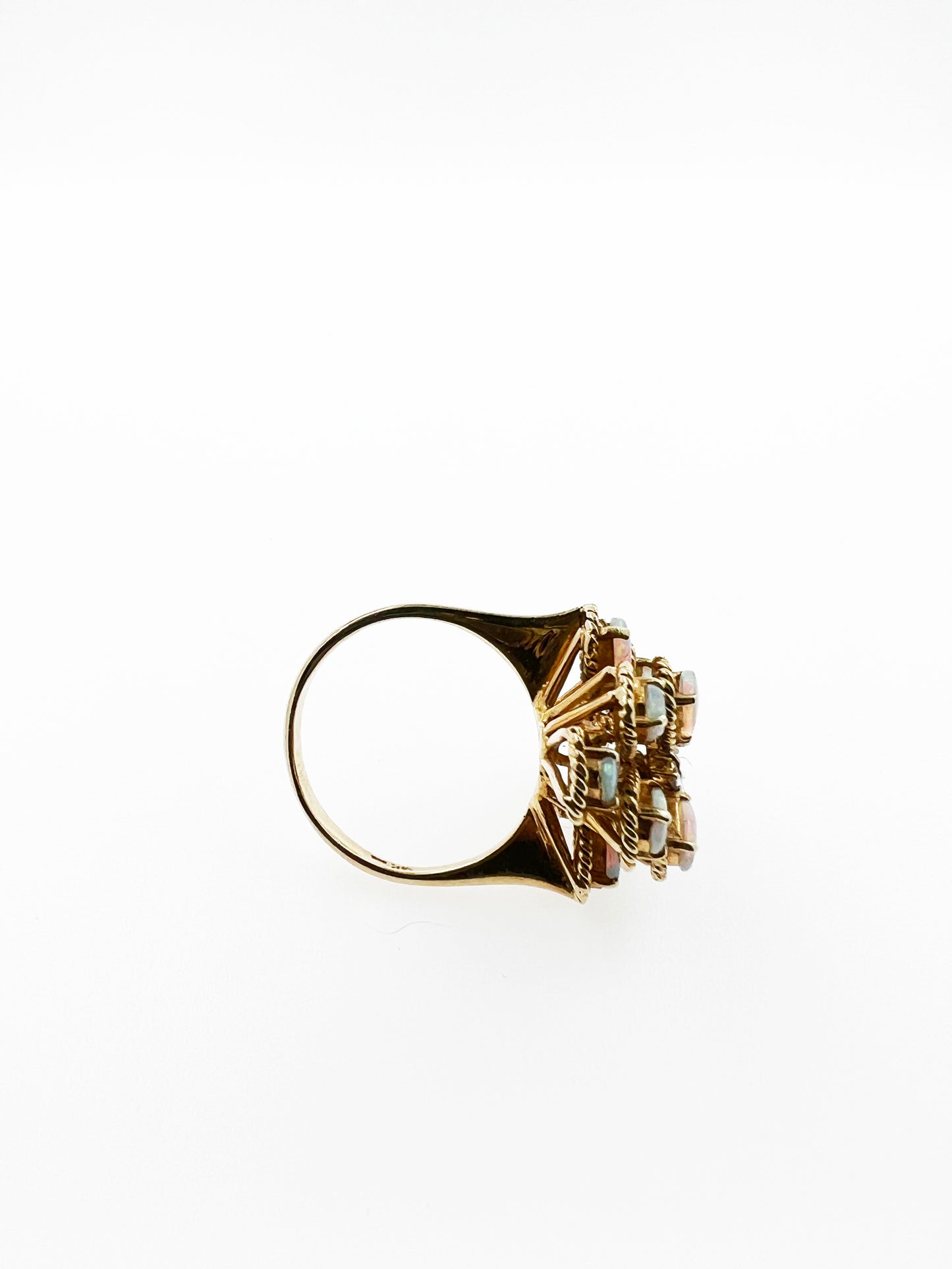 1.6 Carat Australian Opal & Diamond Pear Shaped Flower Cluster Ring 14k Yellow Gold