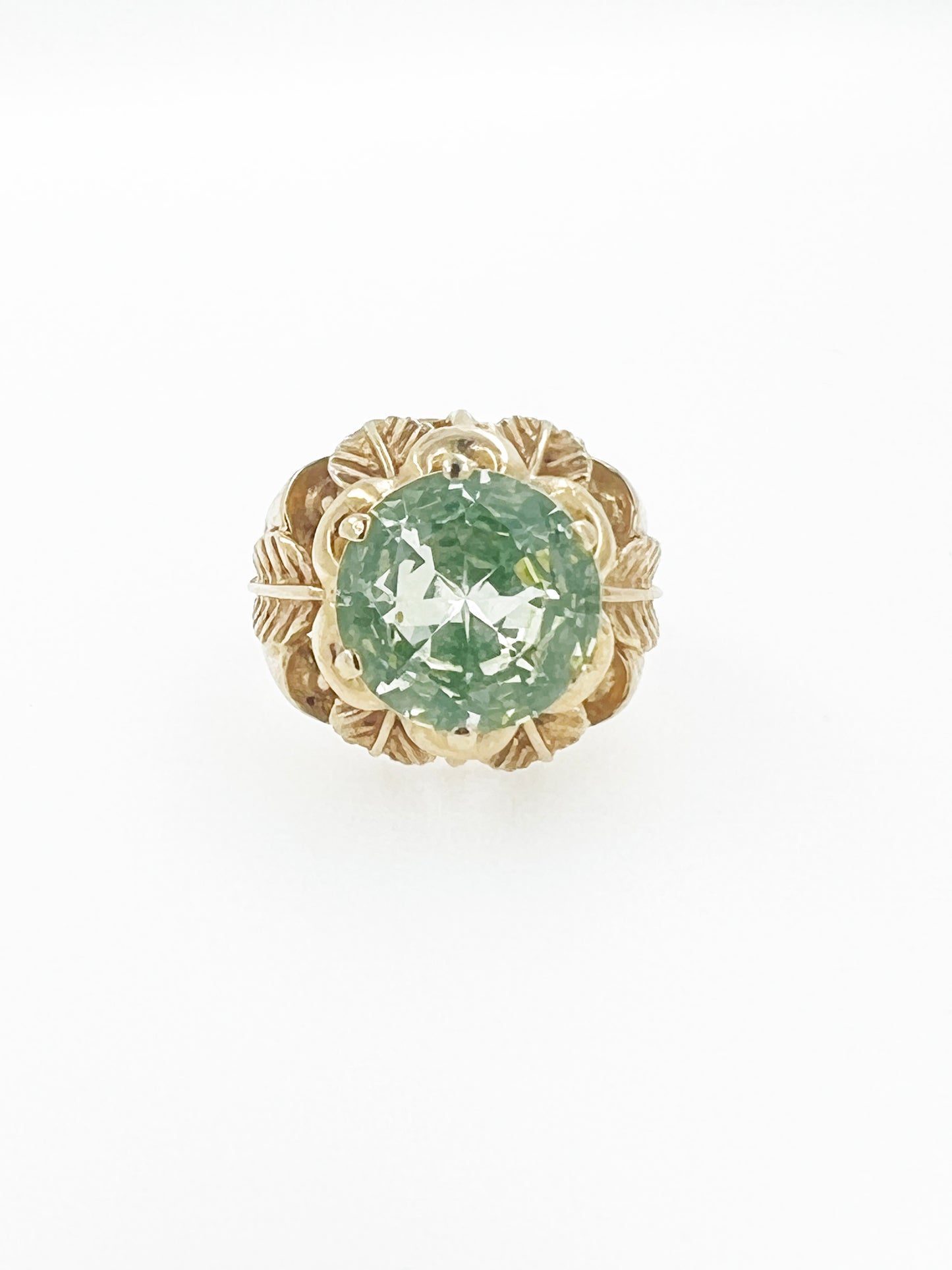 1930’s Leafy Natural Prasiolite Cocktail Ring in 18k Yellow Gold