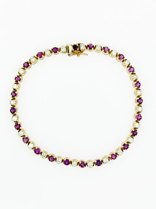 Natural Diamond & Ruby Tennis Bracelet 2 TCW in 14k Yellow Gold