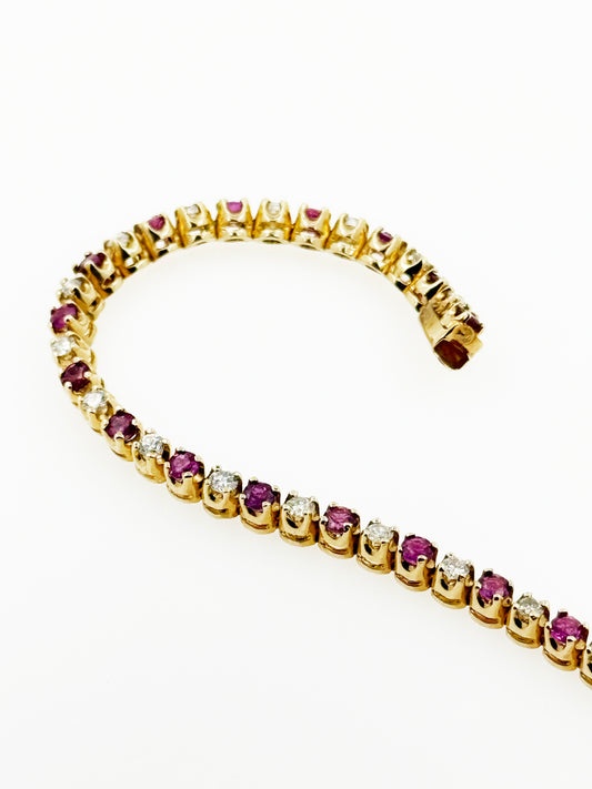 Natural Diamond & Ruby Tennis Bracelet 2 TCW in 14k Yellow Gold