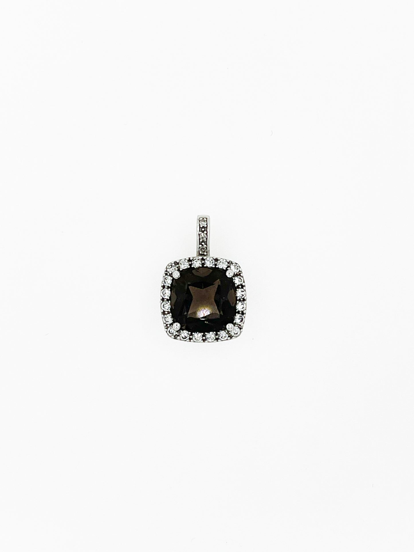 Smoky Citrine & White Topaz Halo Pendant with Natural Diamond Bail in 10k White Gold