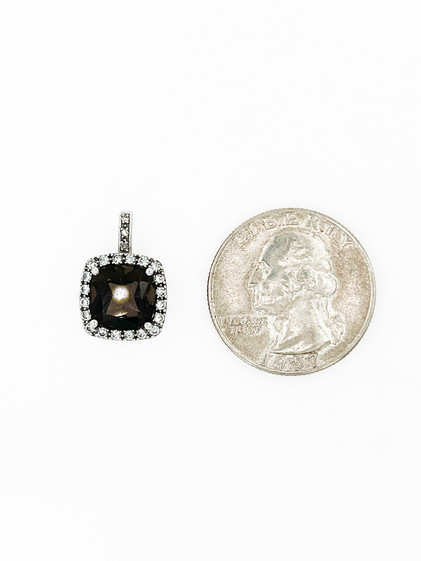 Smoky Citrine & White Topaz Halo Pendant with Natural Diamond Bail in 10k White Gold