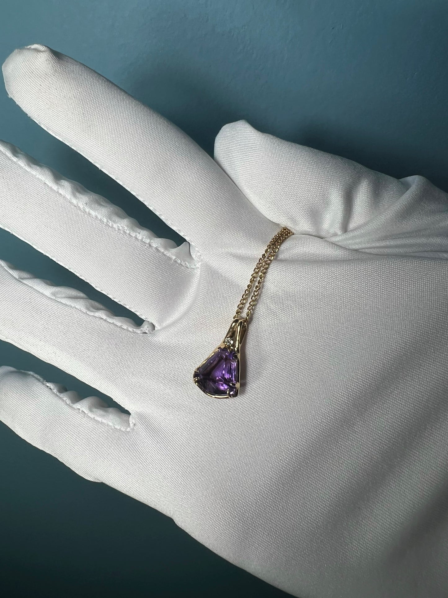 Amethyst And Diamond Pendant With Chain in 14k Gold