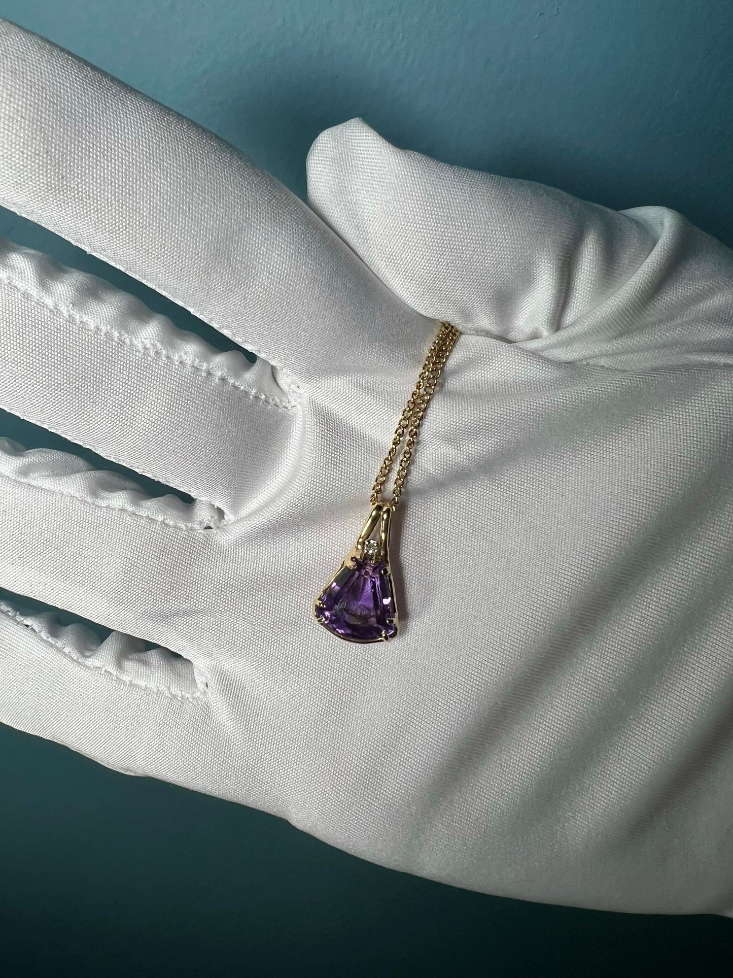 Amethyst And Diamond Pendant With Chain in 14k Gold