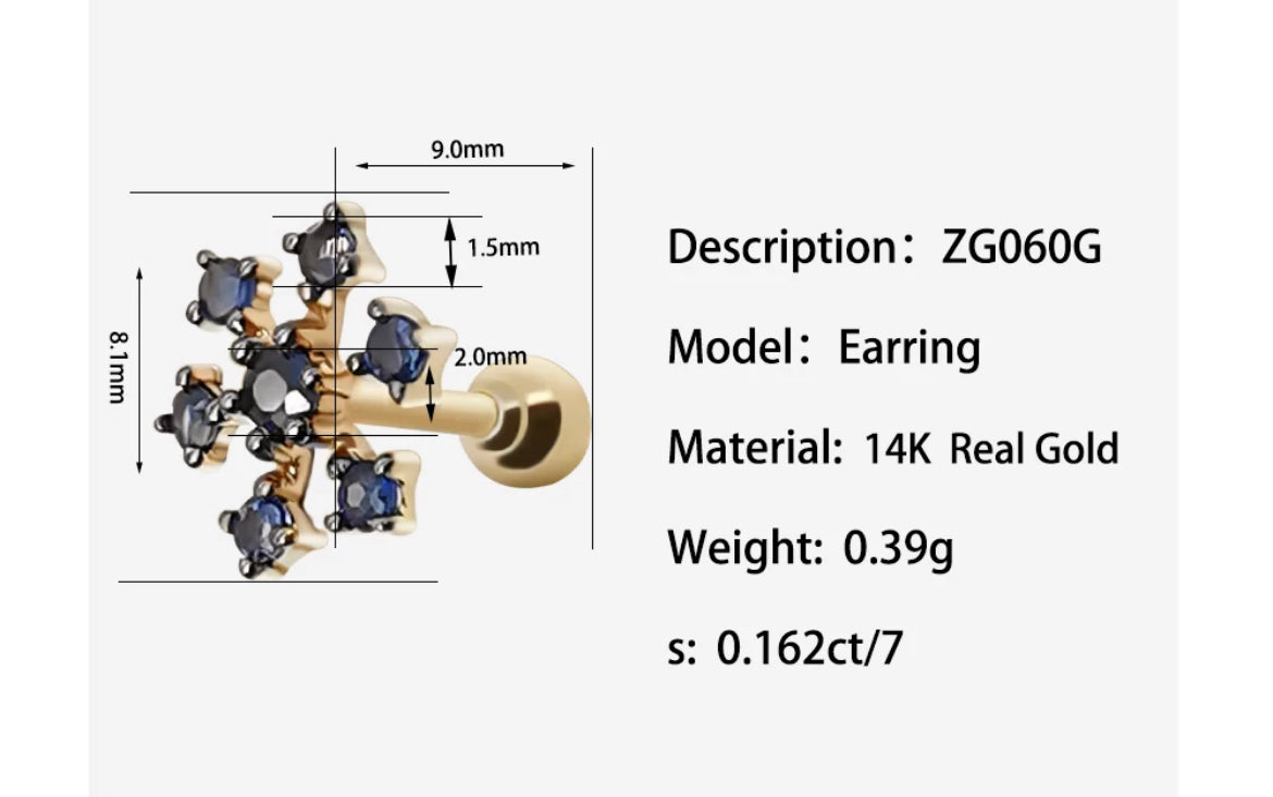 Sapphire Snowflake Earrings in 14k Yellow Gold