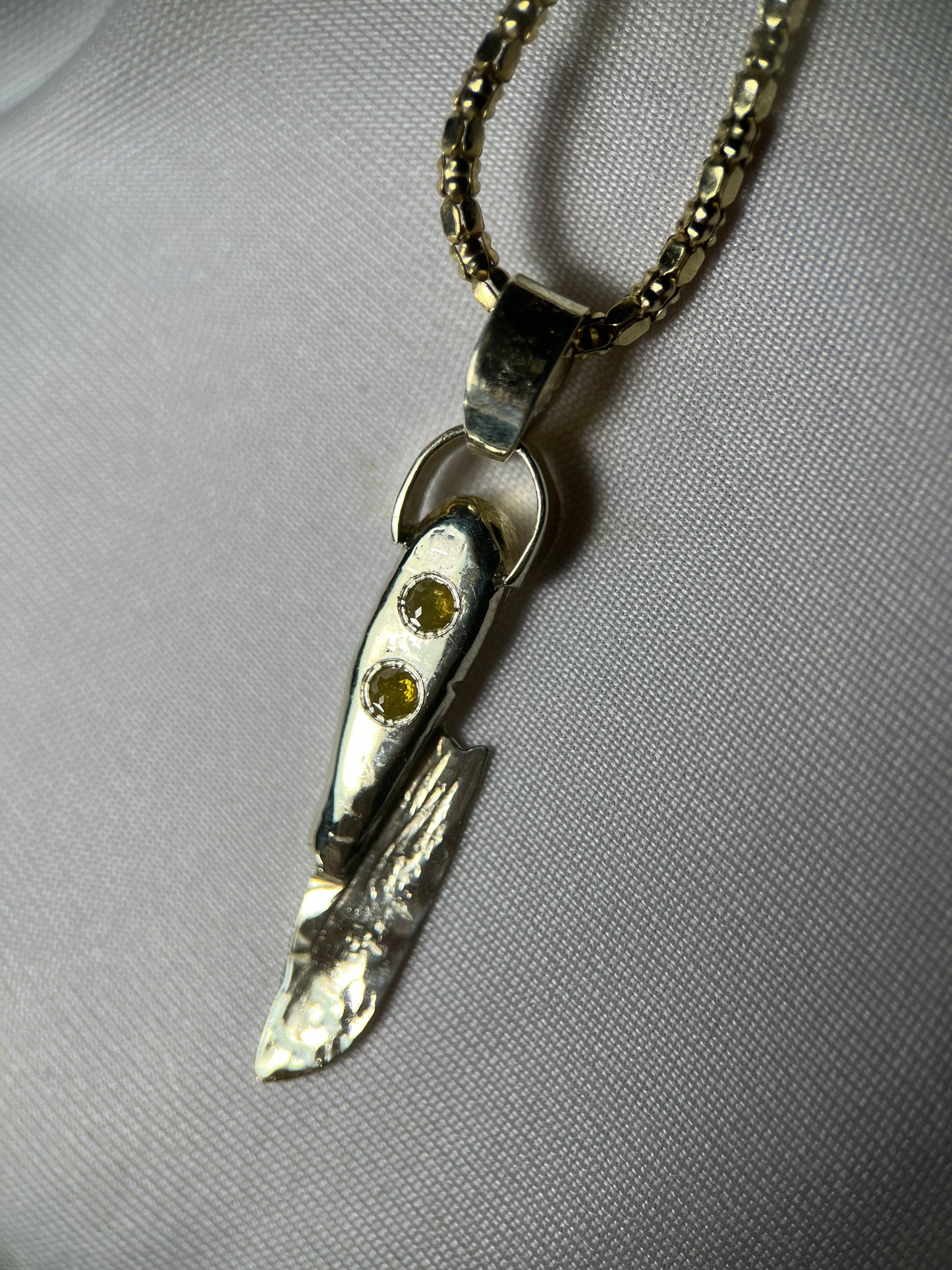 Yellow Diamond Hand-Carved Knife Pendant in 14k Gold By Maxwell The Jeweler