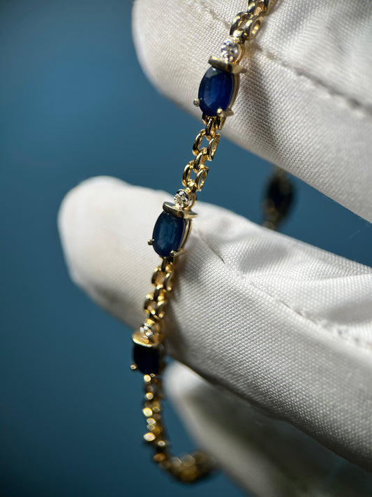 Sapphire and Diamond Bracelet in 14k Yellow Gold
