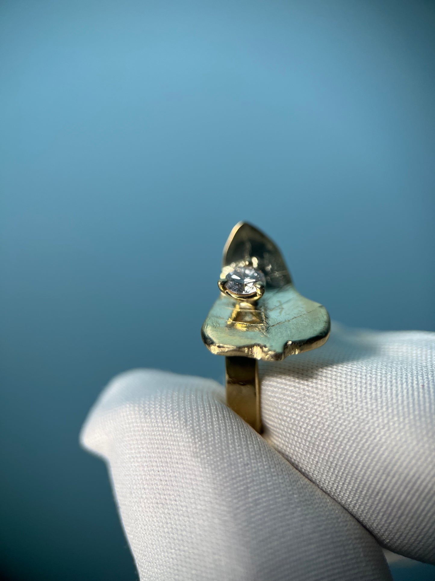 Diamond Droplet on Leaf Ring in 14k Yellow Gold By Maxwell The Jeweler