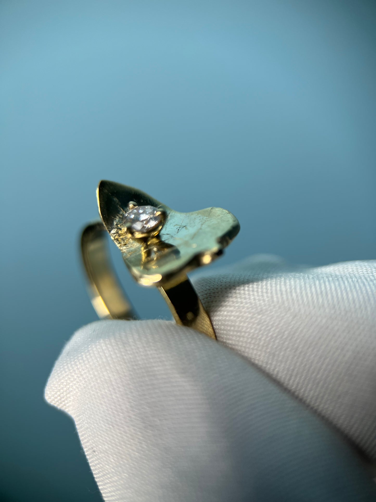 Diamond Droplet on Leaf Ring in 14k Yellow Gold By Maxwell The Jeweler