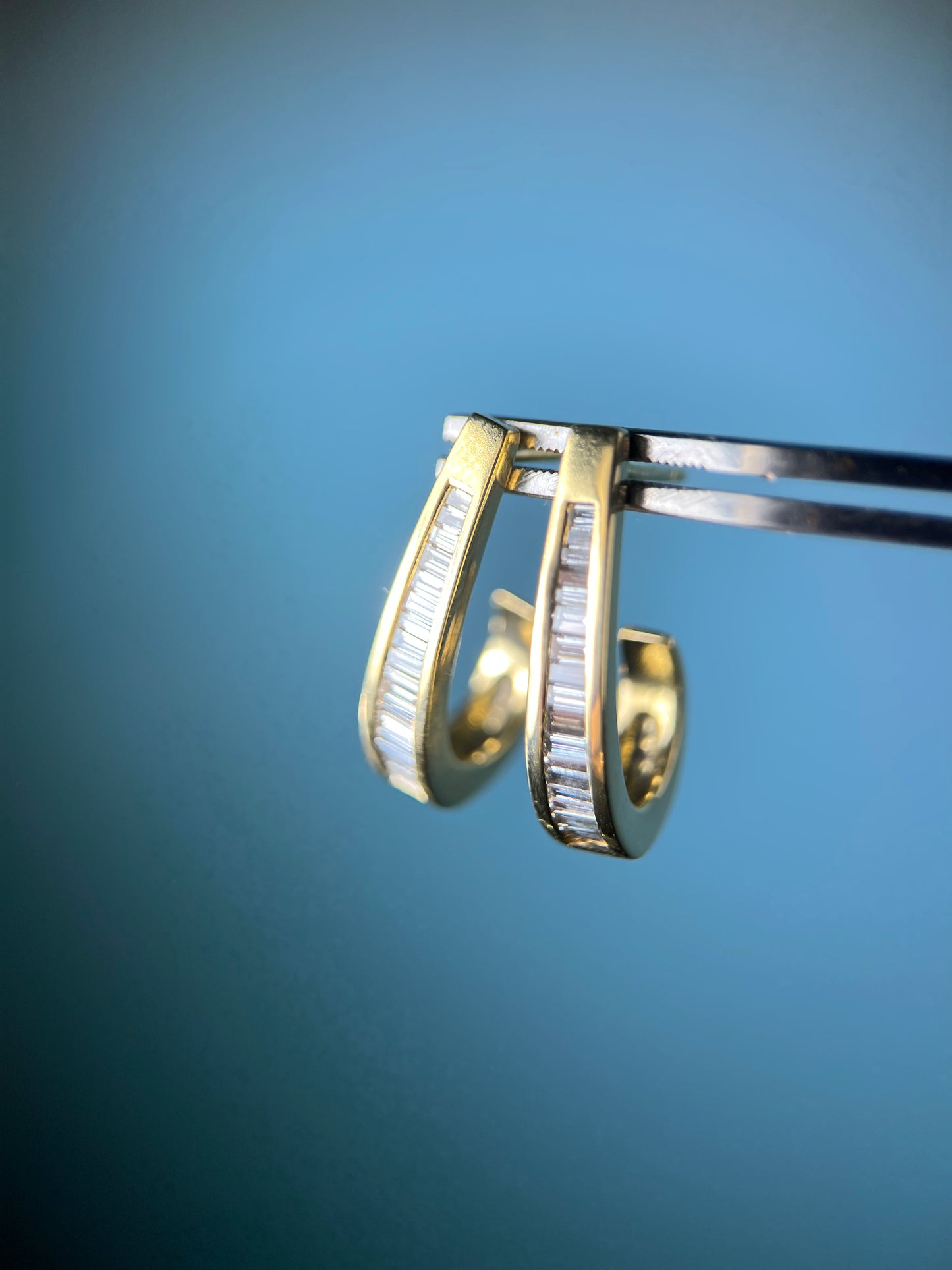 Baguette Diamond Earrings in 14k Yellow Gold