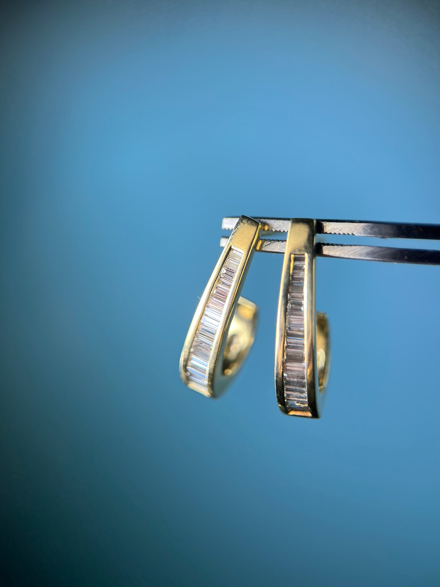 Baguette Diamond Earrings in 14k Yellow Gold