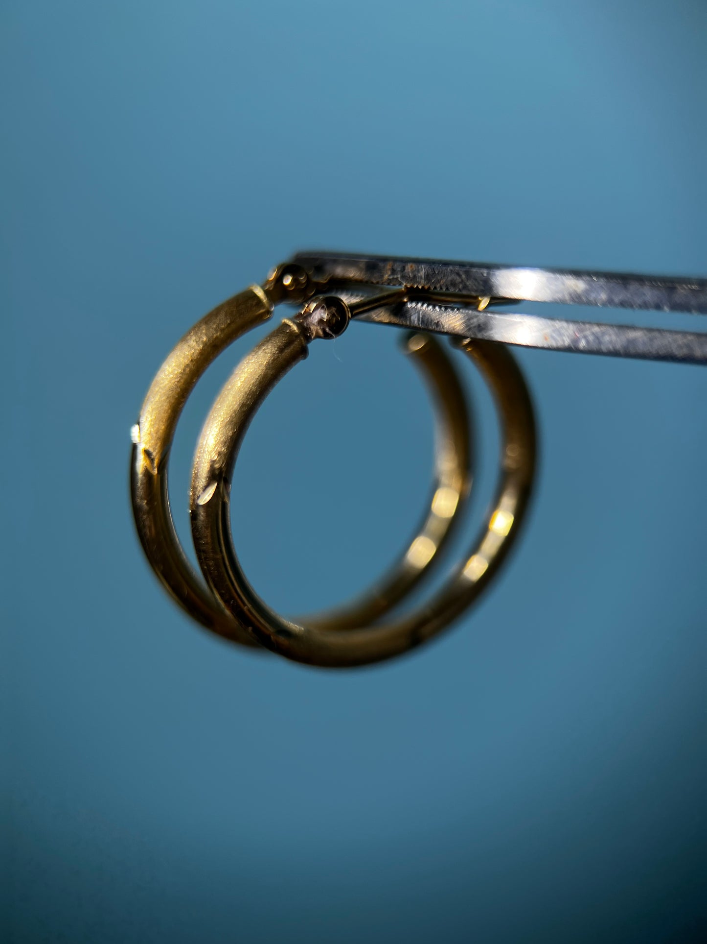 Diamond Brushed Hoops in 14k Yellow Gold