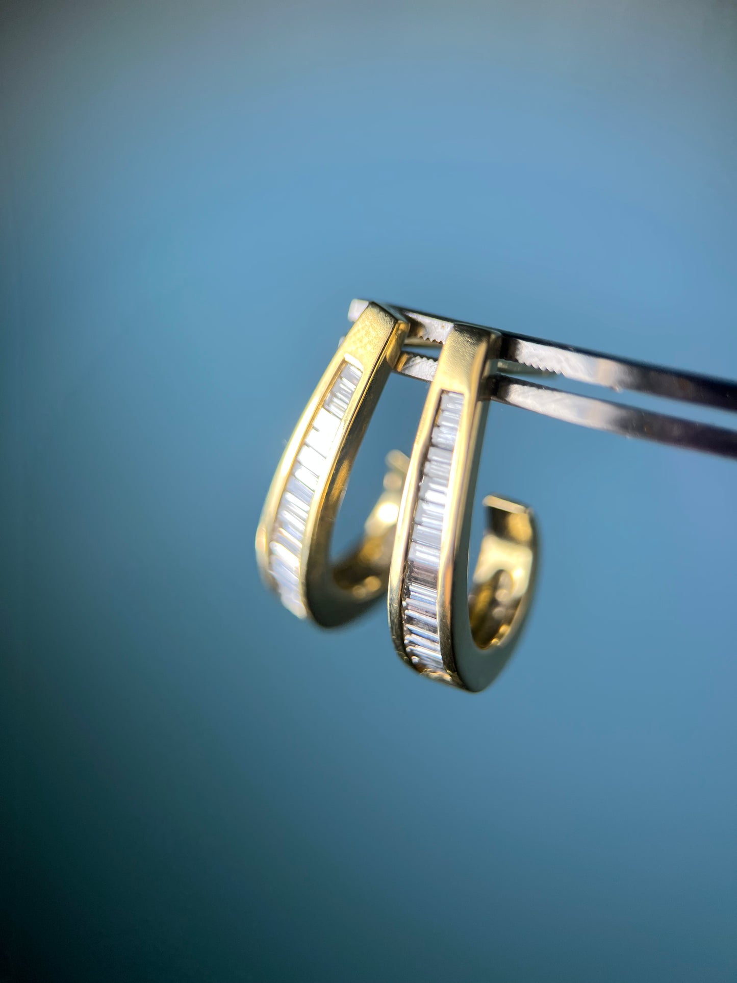 Baguette Diamond Earrings in 14k Yellow Gold