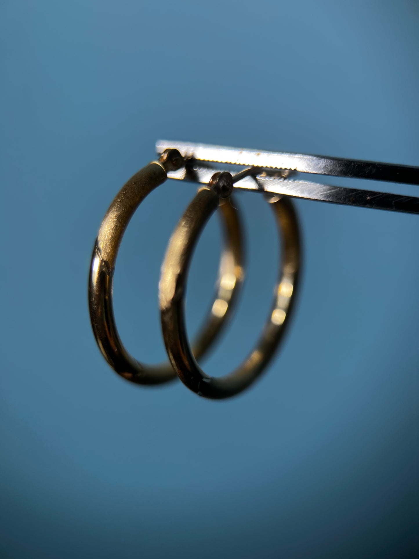 Diamond Brushed Hoops in 14k Yellow Gold