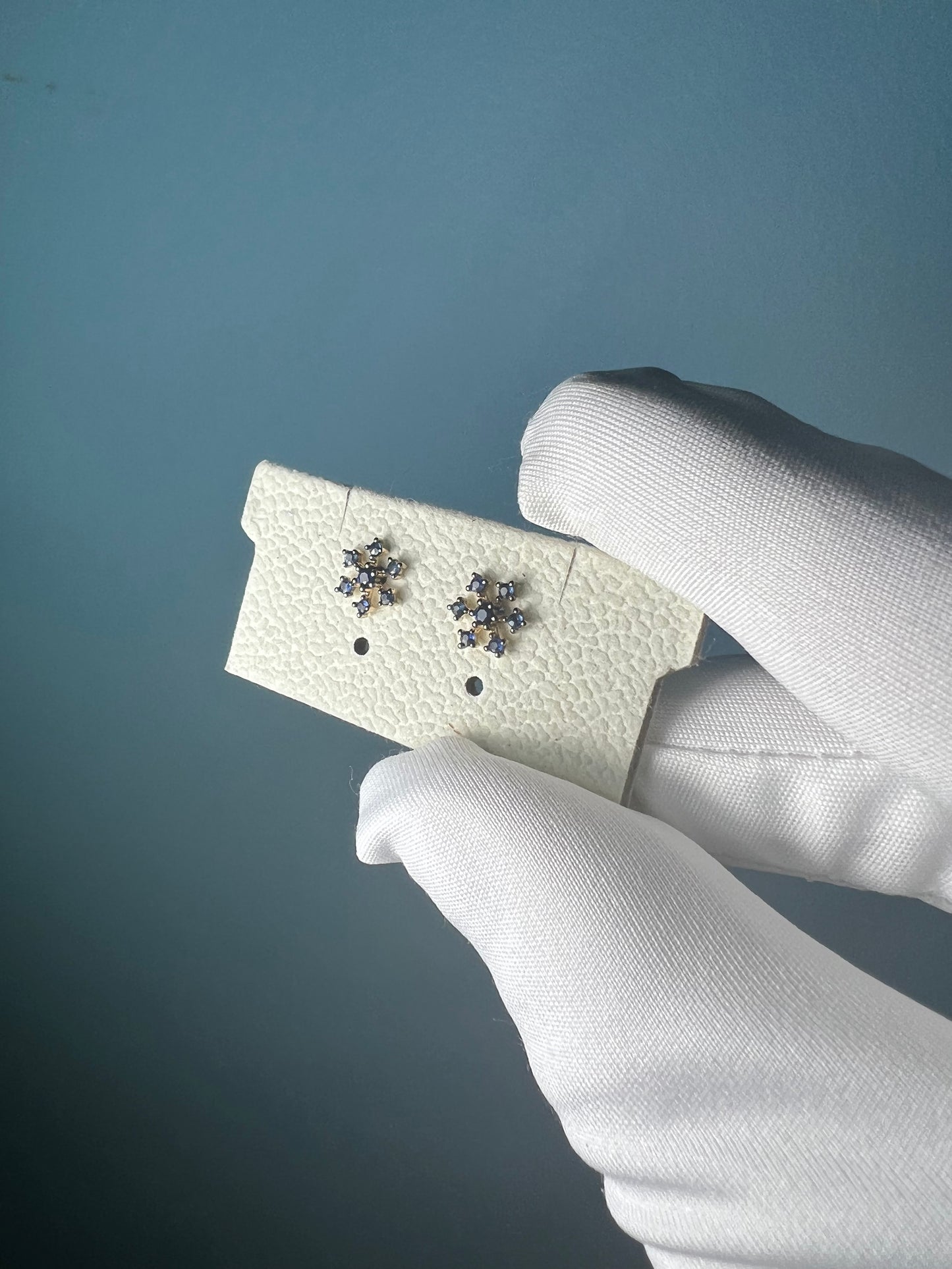 Sapphire Snowflake Earrings in 14k Yellow Gold