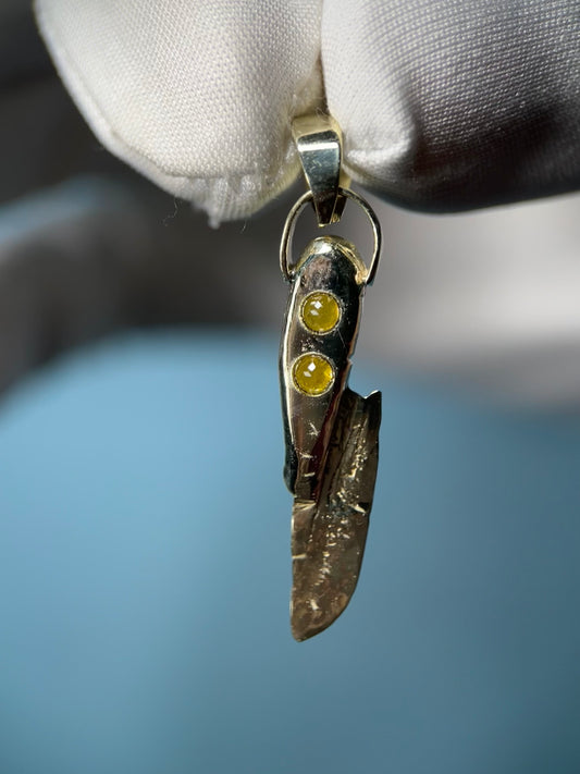 Yellow Diamond Hand-Carved Knife Pendant in 14k Gold By Maxwell The Jeweler